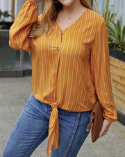 Yellow Stripe Blouse V Neck